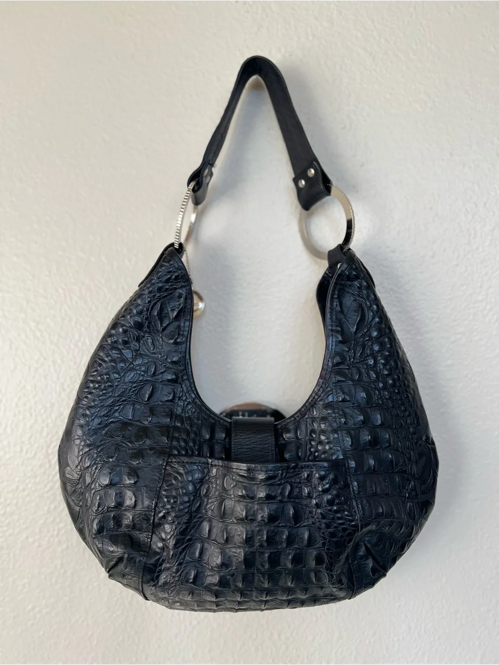 Raviani Croc-Embossed Western Hobo Rodeo Shoulder Bag